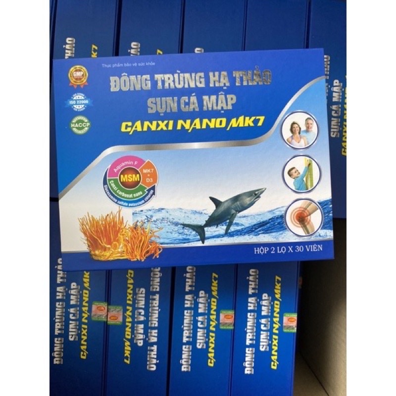Viên uống Đông trùng hạ thảo Sụn cá mập Canxi nano MK7 - Hộp 2lọ x 30 viên