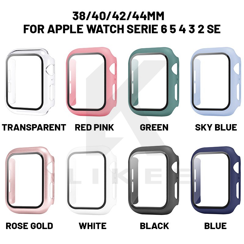 HOT! Ốp nhựa màu mờ bảo vệ kèm kính cường lực cho đồng hồ Apple Watch dòng 7 6 5 4 3 2 SE 41/45/44/42/40/38MM