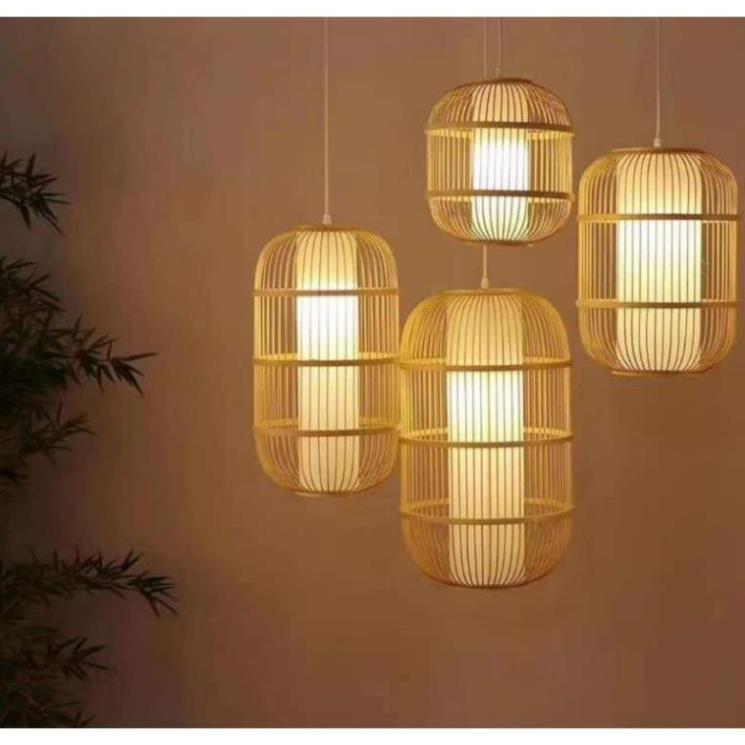 Chao đèn mây tre dáng lồng chim