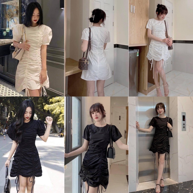 Đầm Xinh KEMO DRESS thiết kế chun rút dây tạo điểm nhấn sang trọng đơn giản búp tay phồng chất vải thun hàn xoè nhẹ | BigBuy360 - bigbuy360.vn
