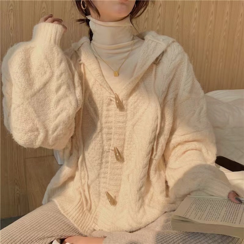 HAPPY HOMLIV Áo khoác Cardigan Áo len dày hai lớp dành cho phụ nữ