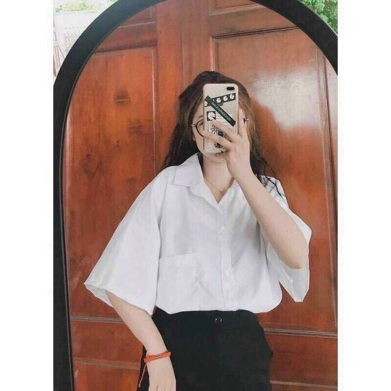 [ PINK ] Áo Sơ Mi Túi TRƠN BASIC form rộng tay lỡ Unisex