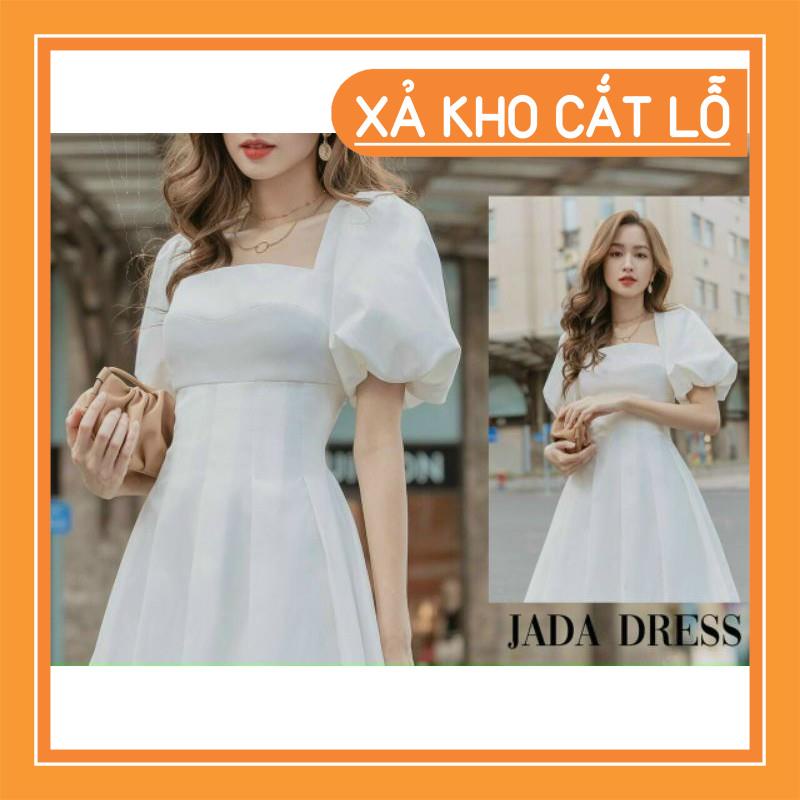 [Quần Áo Hot] Đầm dạo phố cổ vuông tay phồng chít eo Jada Dress