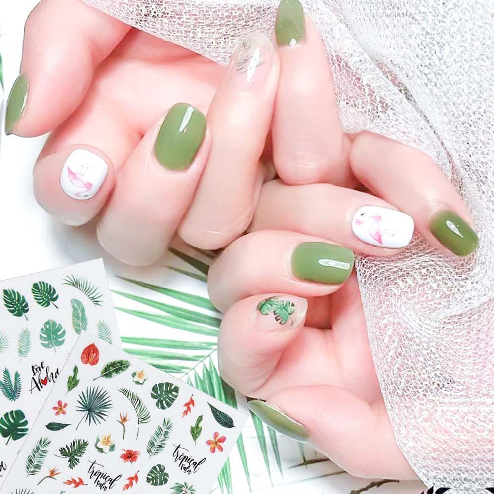 Miếng Dán Trang Trí Móng Tay 3D Tự Dính Hình Lá Mùa Xuân Hè