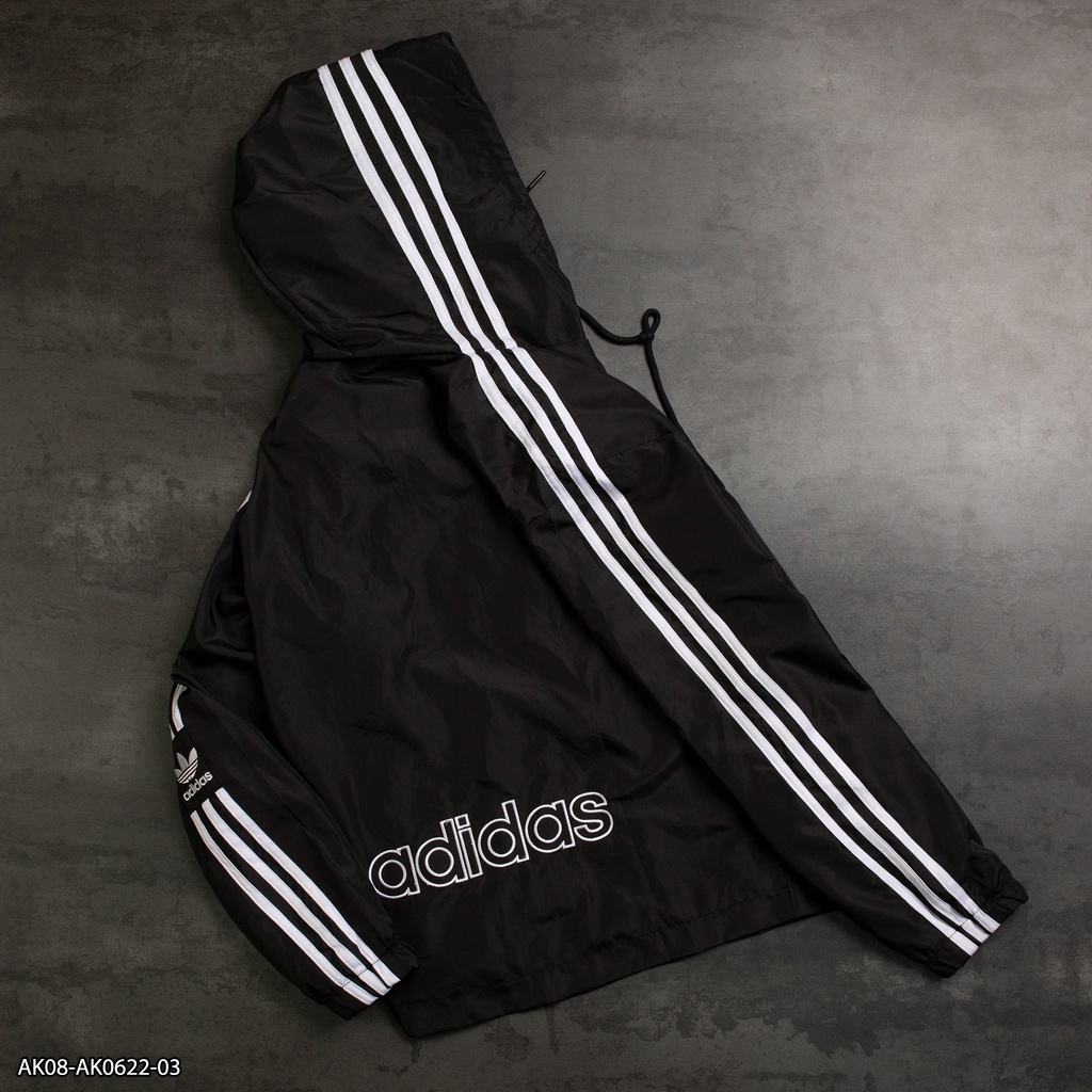 Áo khoác gió Adidas viền 3 sọc dài có mũ AK08 - áo khoác nam VNXK
