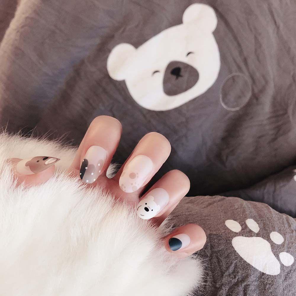 Bộ 24 Móng Tay Giả Đầu Tròn / Vuông Có Thể Tháo Rời Ốp