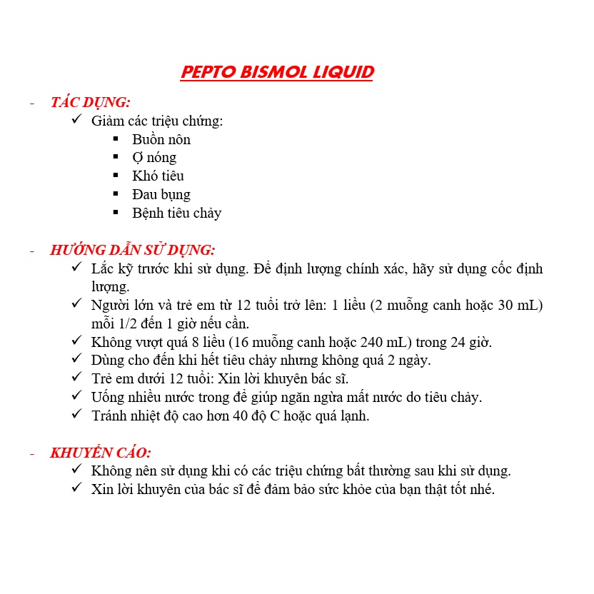 [DATE 07/2023] Pepto Bismol Liquid 354mL (DÙNG ĐỂ GIẢM NHẸ CÁC TRIỆU CHỨNG VỀ DẠ DÀY)