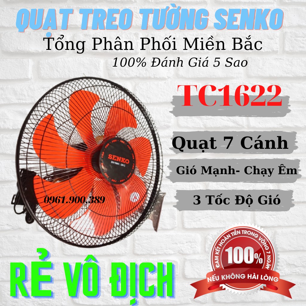 Quạt Treo Tường Senko TC1622-2 Dây- 7 Cánh- Bảo Hành 2 Năm-Quạt Điện Treo Tường Giá Rẻ