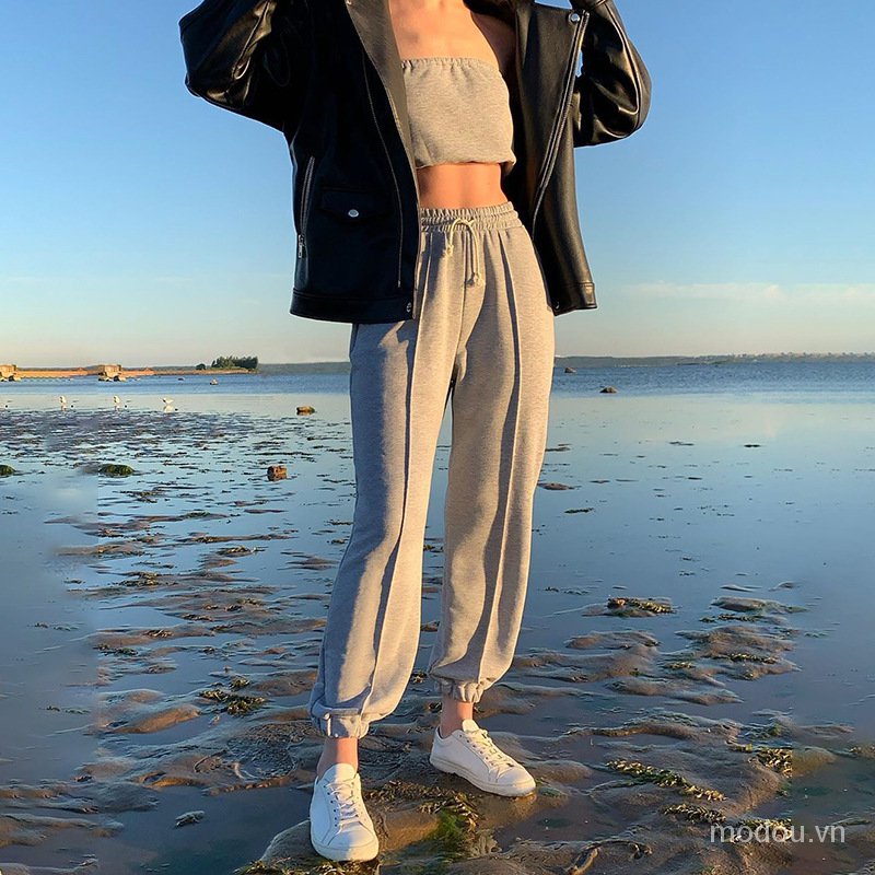 Quần Jogger Lưng Cao Ống Suông Rộng Thời Trang Cá Tính Cho Nữ