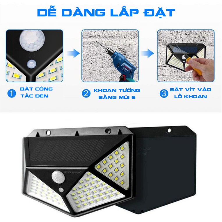 Đèn năng lượng mặt trời 100 LED - 3 chế độ sáng đèn cảm biến hồng ngoại cao cấp ( LMS )