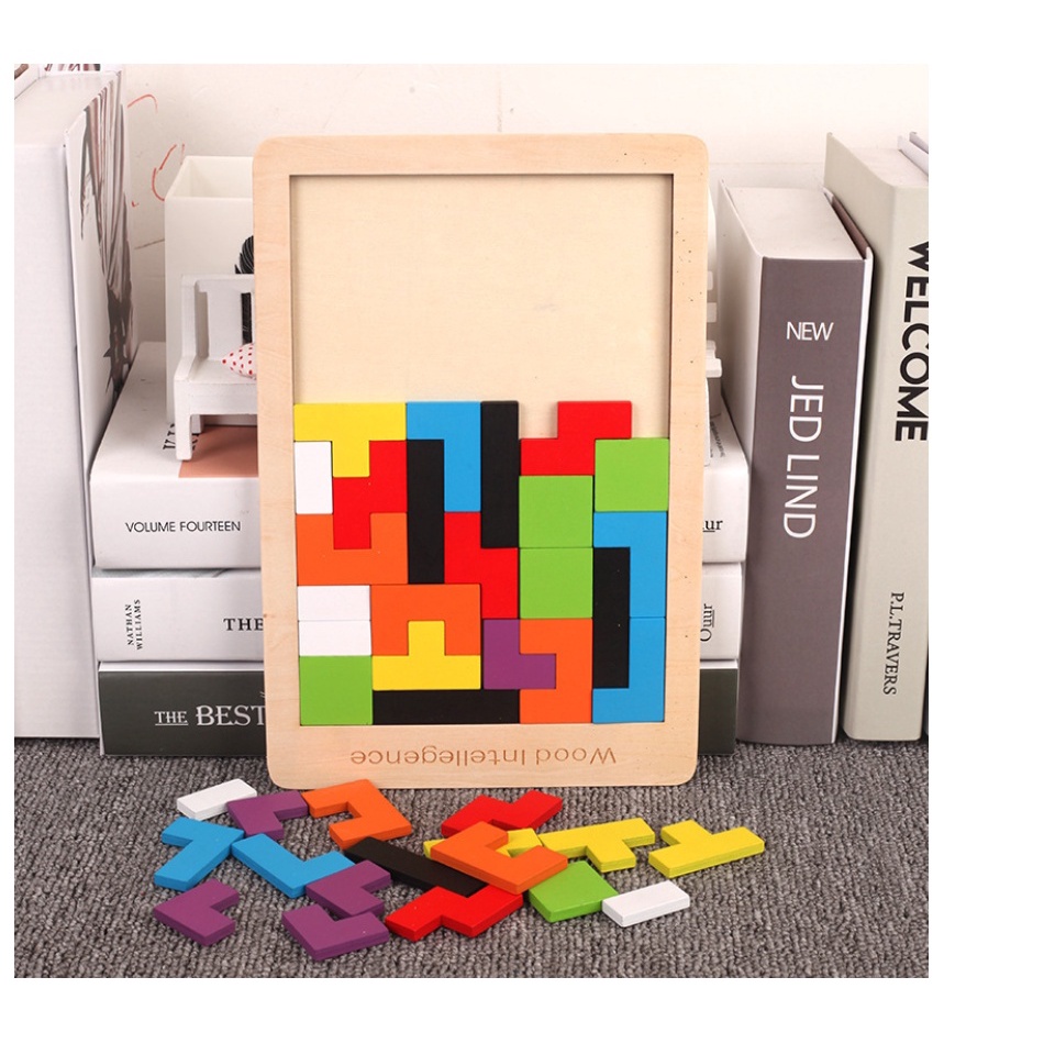 Đồ Chơi Xếp Hình Thông Minh Cao Cấp Size Đại, Tetris Xếp Gạch Ghép Hình Gỗ Pitomio Montessori An Toàn Cho Bé