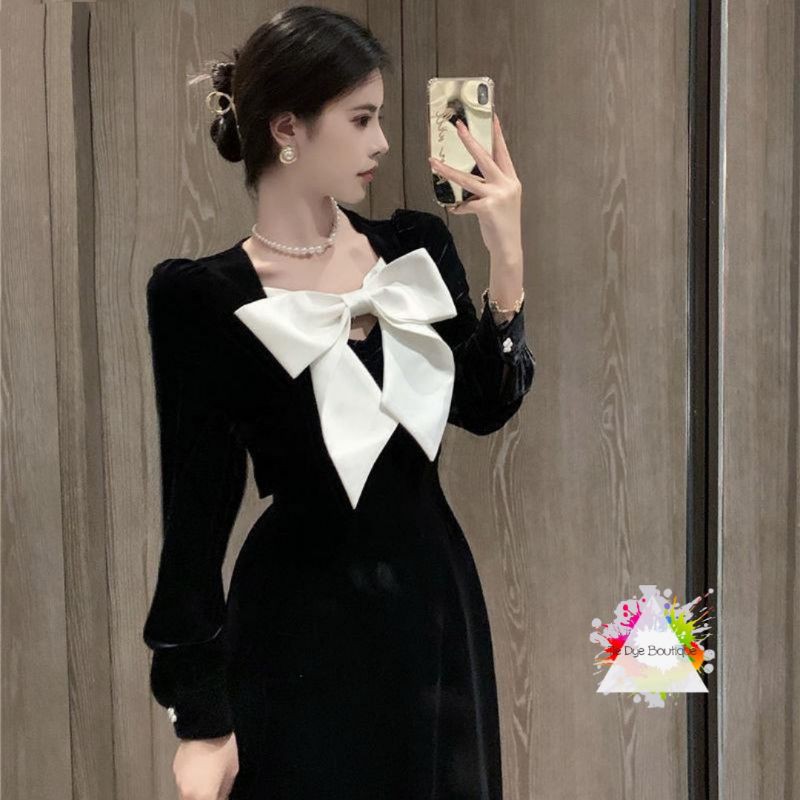 ĐẦM TIỂU THƯ TRANG TRỌNG DÁNG DÀI RETRO THẮT NƠ NGỰC 🎀