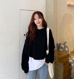 Áo Sweater Oversize tay dài phối trắng