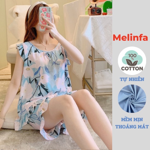 Bộ đồ ngủ nữ mặc nhà vải Cotton tự nhiên mềm mịn thoáng mát, Bộ ba lỗ quần đùi mã VABD0280