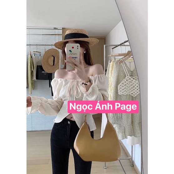 (Ảnh thật)A0236 Áo trễ vai dài tay màu kem