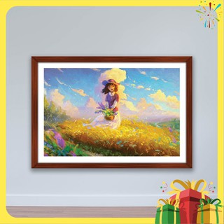 Tranh phong cảnh “Cô gái giữa đồng cỏ hoa” | Tranh treo tường R4053
