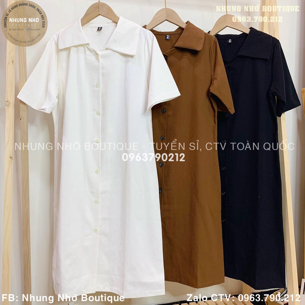 Váy sơ mi  thô 1789 dáng xuông trơn tay lỡ / Đầm sơ mi dáng vừa Nhung Nhớ A1151N