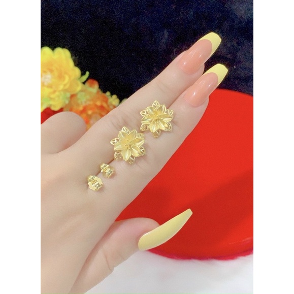 Bông tai hoa sen màu 24k cực sang 060.58. Hàng đẹp y hình, chuẩn tiệm vàng