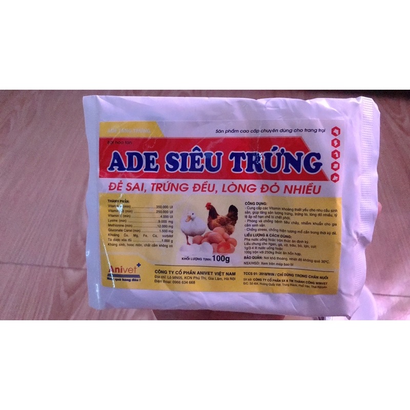 Siêu kích trứng, ADE tăng sản lượng , vỏ trứng dày, bền mái ADE thảo dược cho ngan, gà, vịt, cút ( gói 100g)