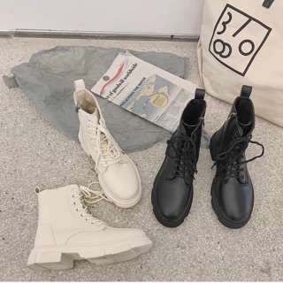 Giày boot da đế bệt cao cổ kéo khoá 1 bên
