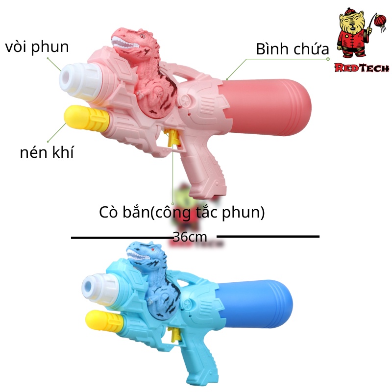 Súng bắn nước áp lực hình khủng long 570ml Redtech.