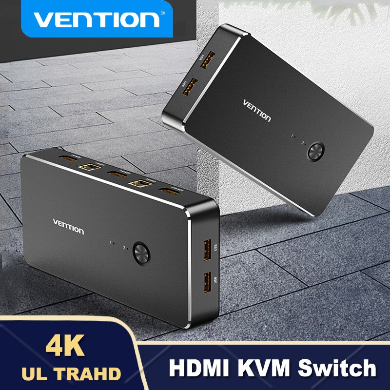 Bộ gộp HDMI Vention 2 vào 1 ra, hỗ trợ 2k,4k, có cổng USB (KVM)