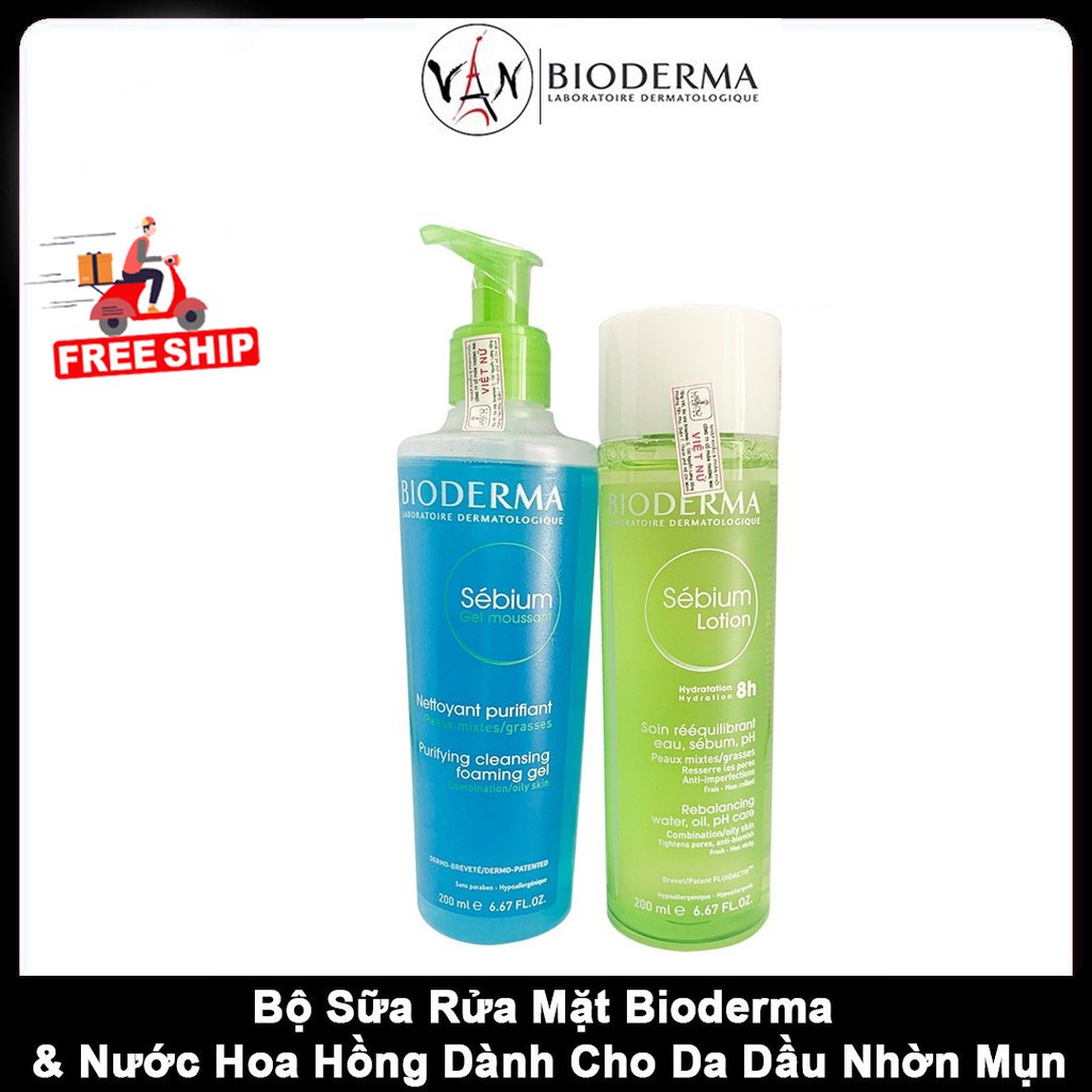 [Combo Bioderma ] sữa rửa mặt bioderma 200ml & nước hoa hồng bioderma 200ml dành cho da dầu nhờn mụn