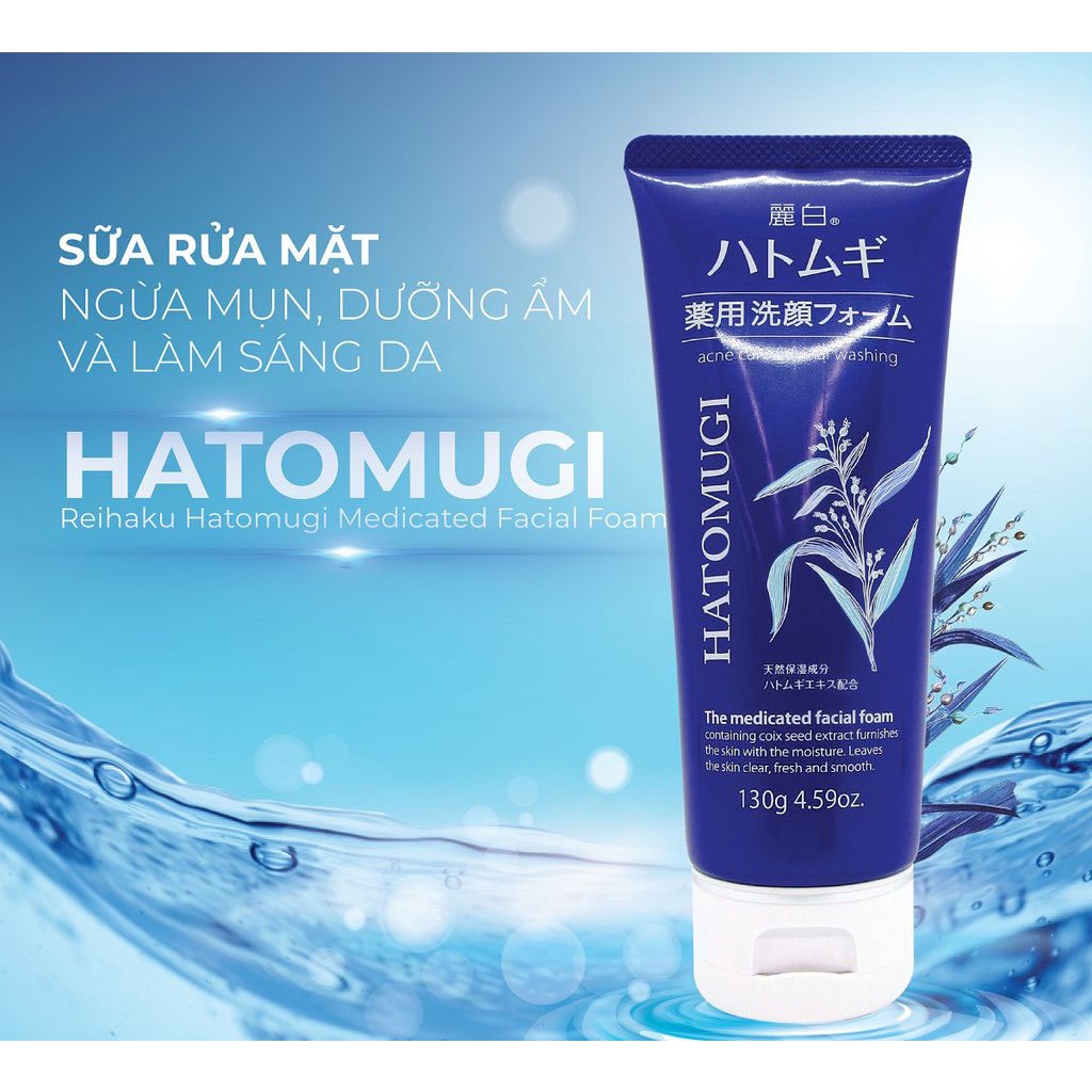 Sữa Rửa Mặt Dưỡng Ẩm, Ngừa Mụn, Sáng Da Chiết Xuất Ý Dĩ Nhật Bản Hatomugi Moisturizing & Facial Foam 130g