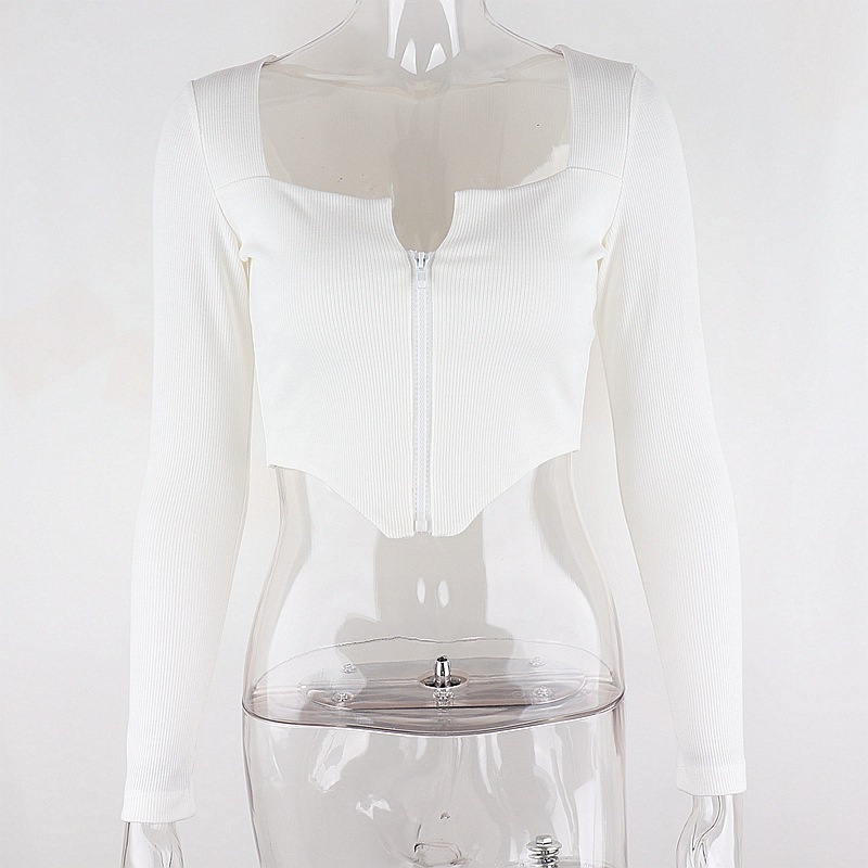 DUNEA Áo Thun Tay Dài Cổ Chữ V Phối Khóa Kéo Quyến Rũ Thời Trang Cho Nữ