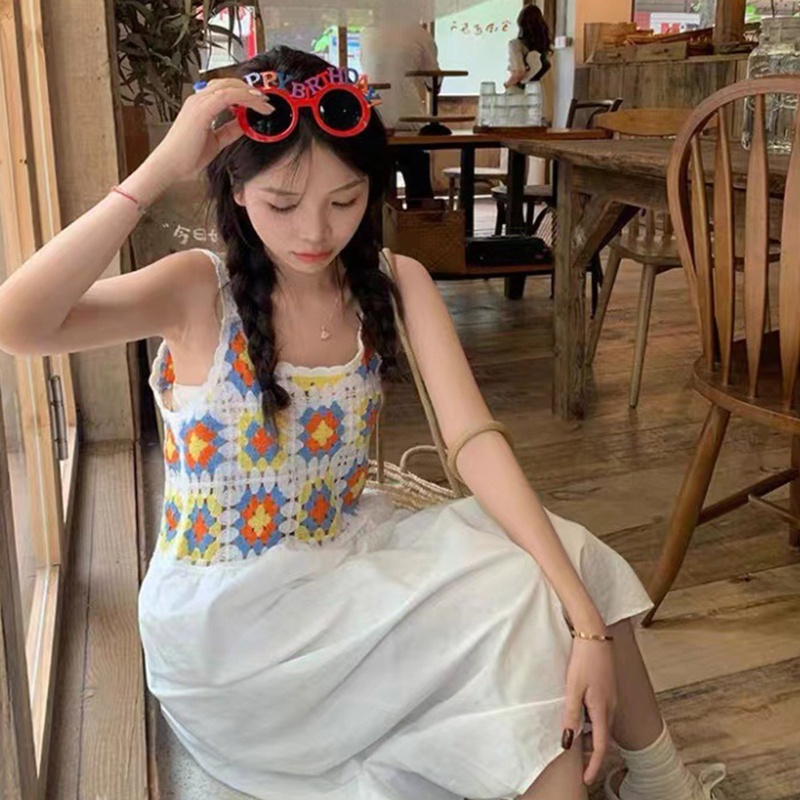 Đầm Midi Dài Dáng Chữ A Không Tay Eo Cao Họa Tiết Hình Học Nhiều Màu Sắc Phong Cách Boho Mùa Hè Cho Nữ