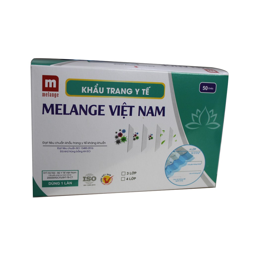 Khẩu trang y tế kháng khuẩn 4 lớp Melange ( Hộp 50 cái)