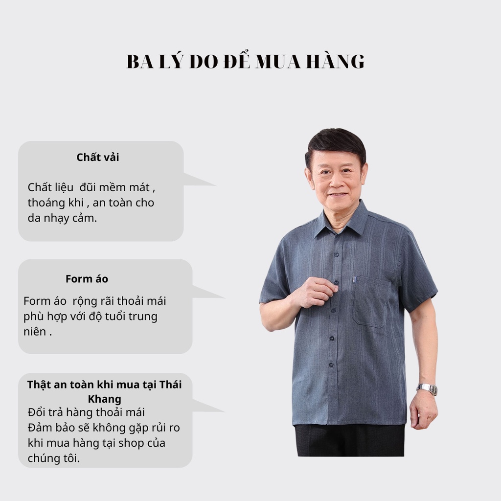 Áo sơ mi nam trung niên vải đũi sọc mềm siêu mát do Thái Khang đặt riêng loại áo sơ mi nam ngắn tay form rộng ADUI15