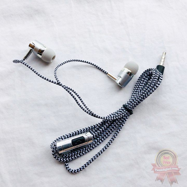 Tai nghe in-ear kim loại kèm MIC dây bọc dù chống rối chống đứt siêu bền super bass