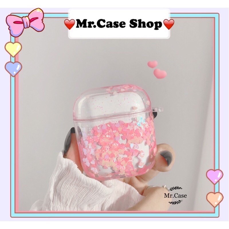 Case Airpods 1/2 Pro Vỏ Ốp Đựng Tai Nghe Kim Tuyến Nước Màu Hồng- Mr.Case Airpods