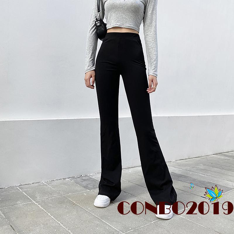 Quần Ống Loe Lưng Cao Màu Trơn Thời Trang Dành Cho Nữ