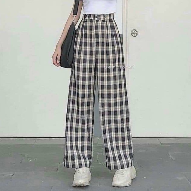 [3 SIZE 45-58KG] QUẦN KẺ CARO DÀI DÁNG RỘNG UNISEX THỜI TRANG