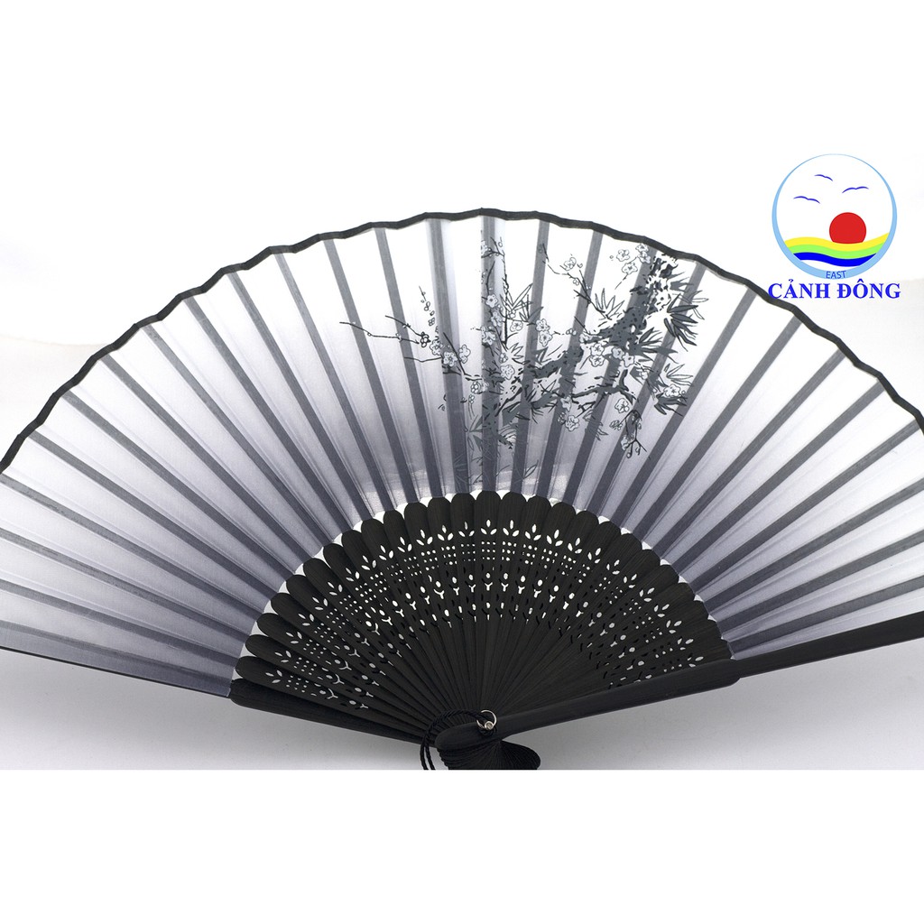 Quạt giấy Nhật Bản hoa đào thanh đen