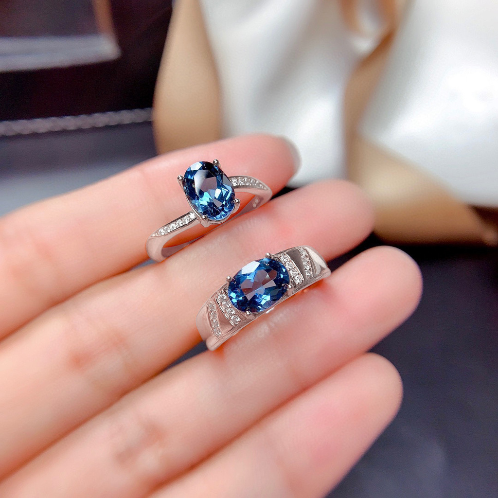 Nhẫn Đính Hôn Bạc s925 Đính Đá Zircon Xanh Thời Trang Cho Nam Và Nữ