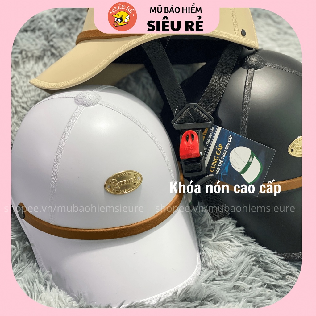 Mũ bảo hiểm lưỡi trai DEMEN đáng yêu dành cho nữ có khoét lỗ cột tóc , Nón bảo hiểm lưỡi trai Trí Liễu chính hãng