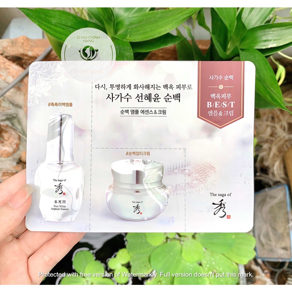 [Hiếm] cặp gói sample Tinh chất và kem dưỡng trắng da mờ nám tàn nhang -  The Saga Of xiu Pure White 1ml + 1ml