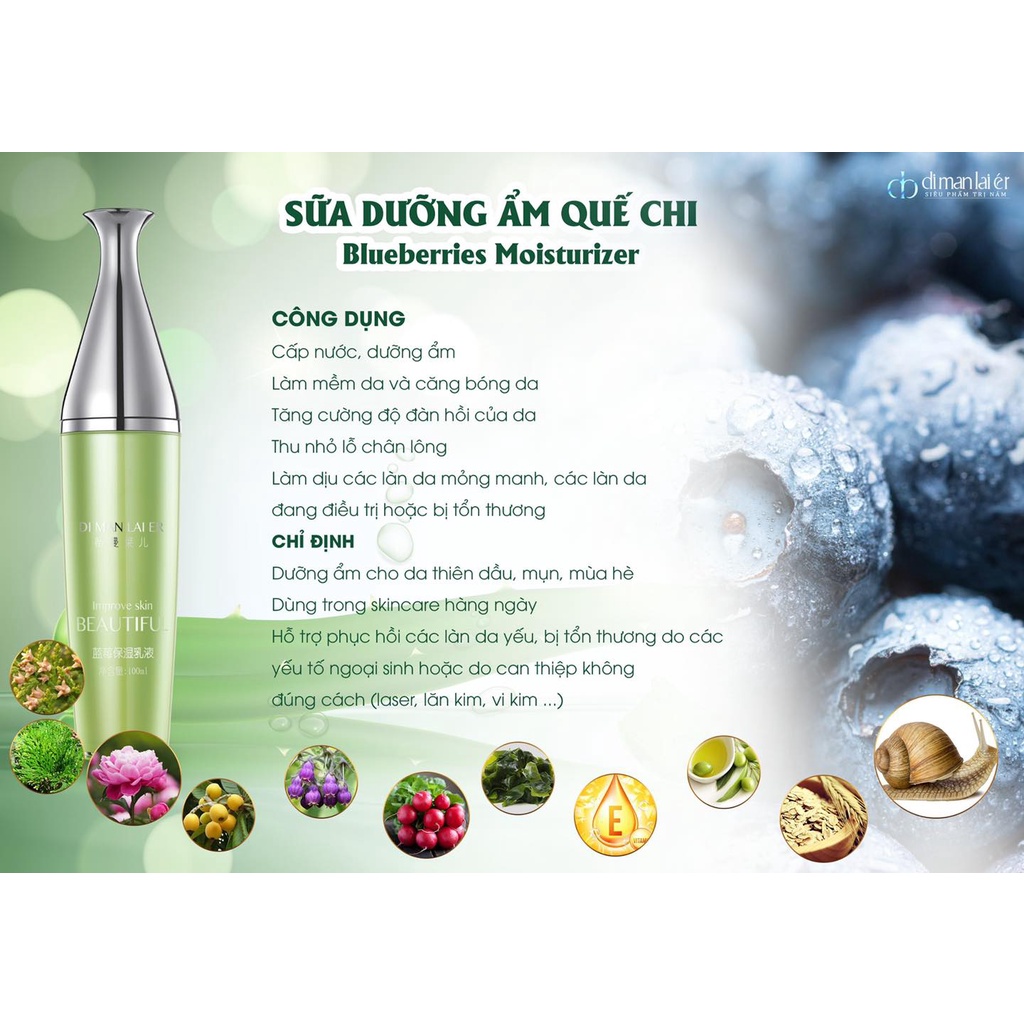 Sữa dưỡng ẩm Quế Chi Blueberries Moisturizer Dimanlaier Hồng Kông