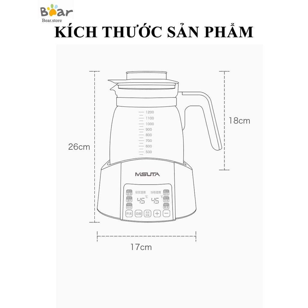 Bình Đun Nước Siêu Tốc Hiển Thị Nhiệt Độ, Máy Đun Nước Pha Sữa Điện Tử MISUTA - Giữ Nhiệt Liên Tục 24h