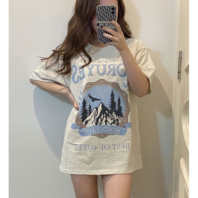 QOEDDV Áo Thun Tay Ngắn Cổ Tròn In Họa Tiết retro Dành Cho Nữ