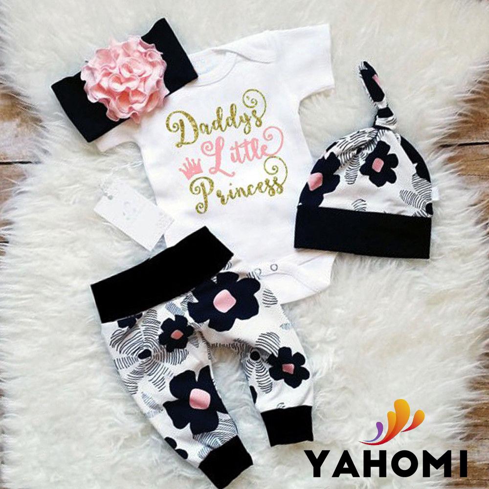 ❀Yaho❀Newborn Infant Baby Girl Outfits Clothes Set Romper Bodysuit+Pants Leggings 4PCS