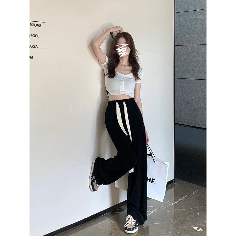 QADCOL Quần Dài Thể Thao Ống Rộng Phối Dây Rút Thời Trang Mùa Hè Năng Động