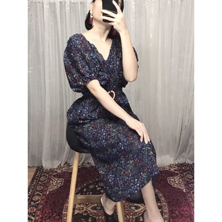 Đầm hoa nhí vintage kèm belt - vải linen