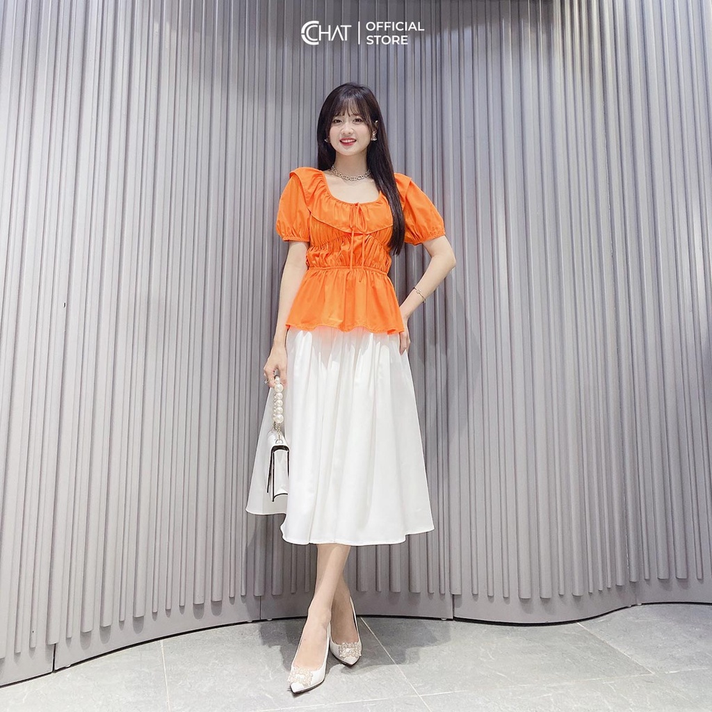 Áo Sơ Mi Nữ 𝐂𝐂𝐇𝐀𝐓 Kiểu Nhúm Eo Cổ Bèo Phong Cách Trẻ Trung Thanh Lịch 12ANT2015OT