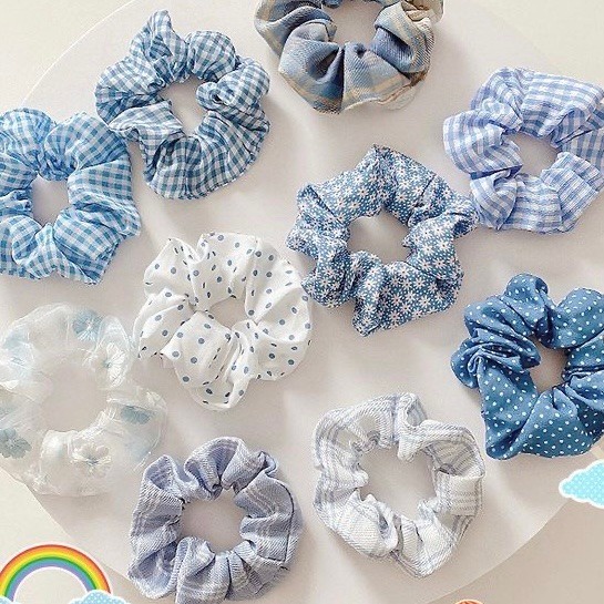 Dây cột tóc scrunchies họa tiết chấm bi/hoa