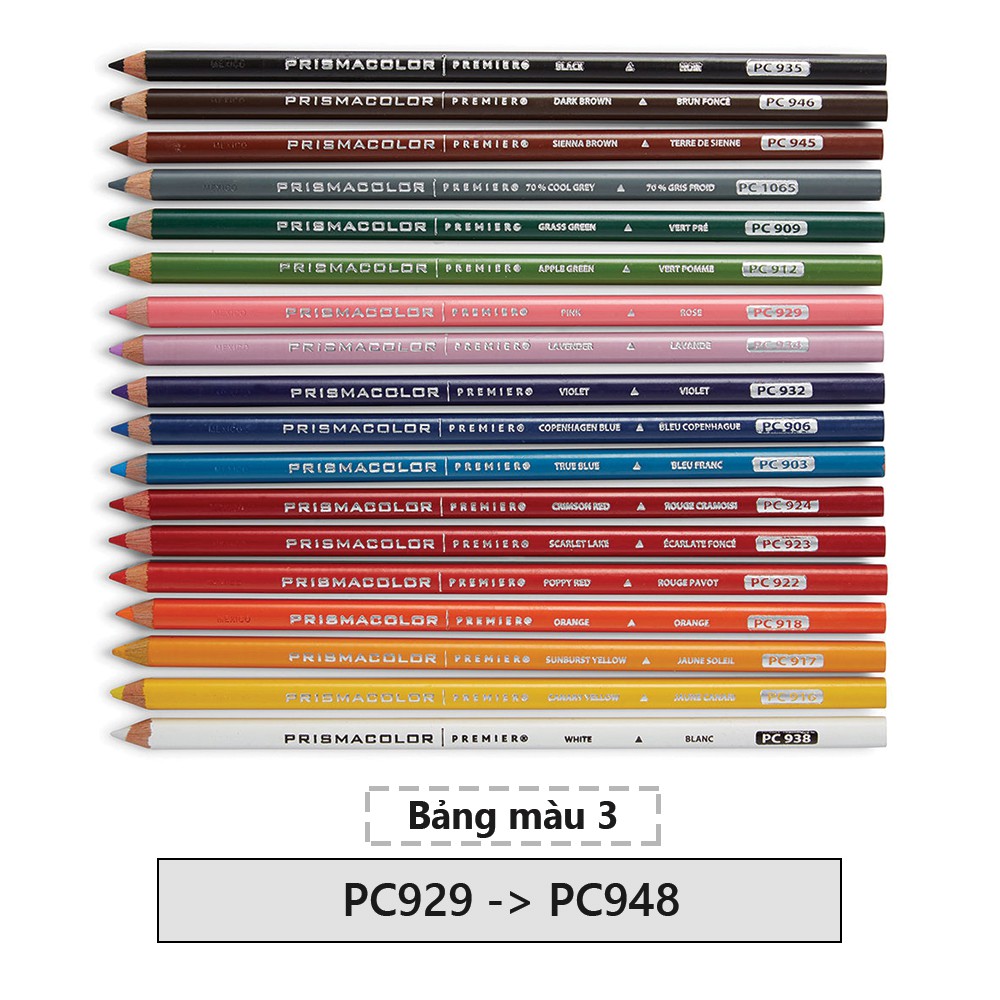 [PC929 - PC948] - Bút chì màu Prismacolor Premier Soft Core Pencils - Cây lẻ (BẢNG MÀU 3)