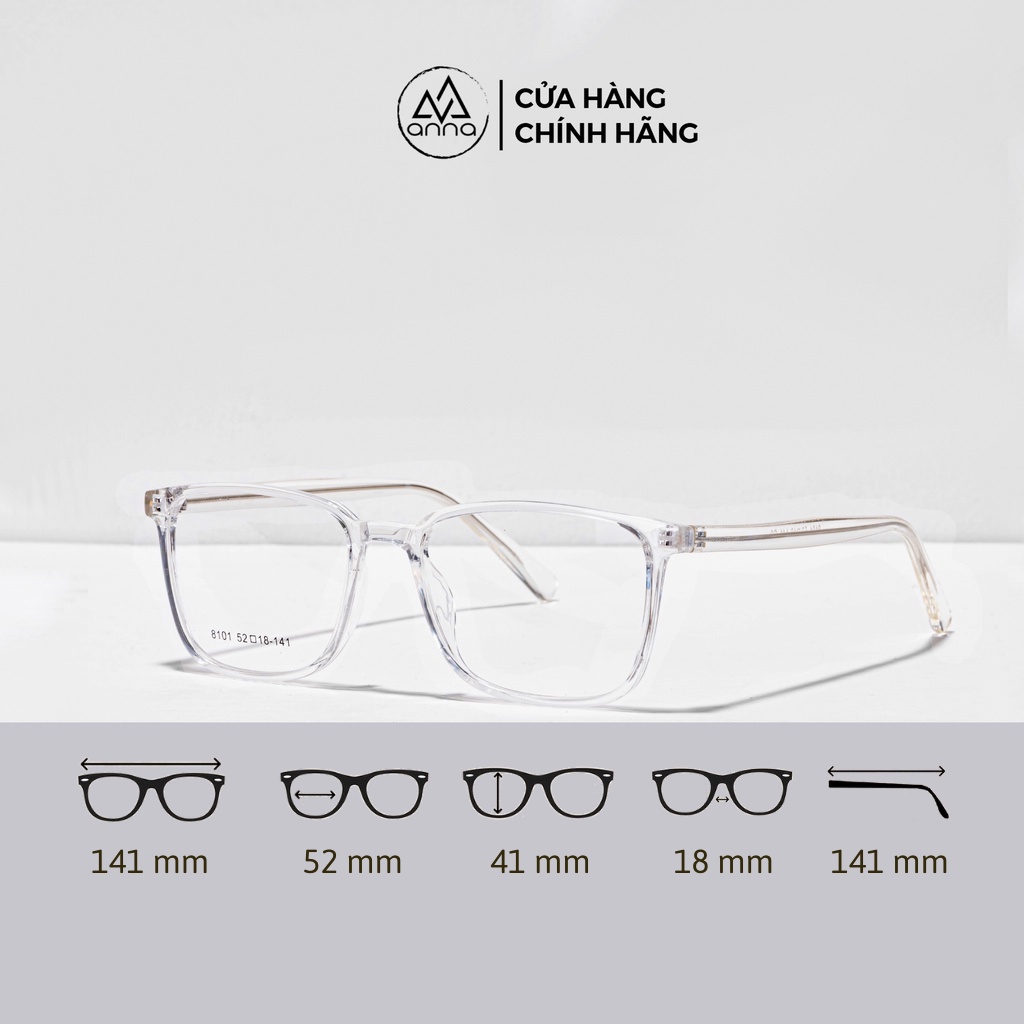 Gọng kính cận nam nữ ANNA dáng vuông thời trang chất liệu nhựa dẻo 170HQ056